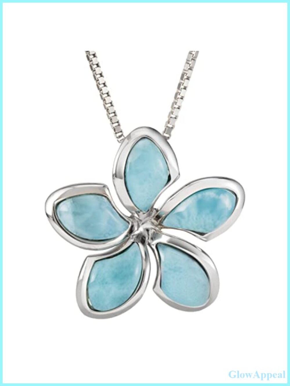 Sterling Silver Larimar Plumeria Flower Necklace Pendant 18" Box Chain